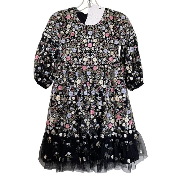 Mac Duggal Girls Dress Size 4 Pageant Heavily Embroidered Black Pink Floral 3153